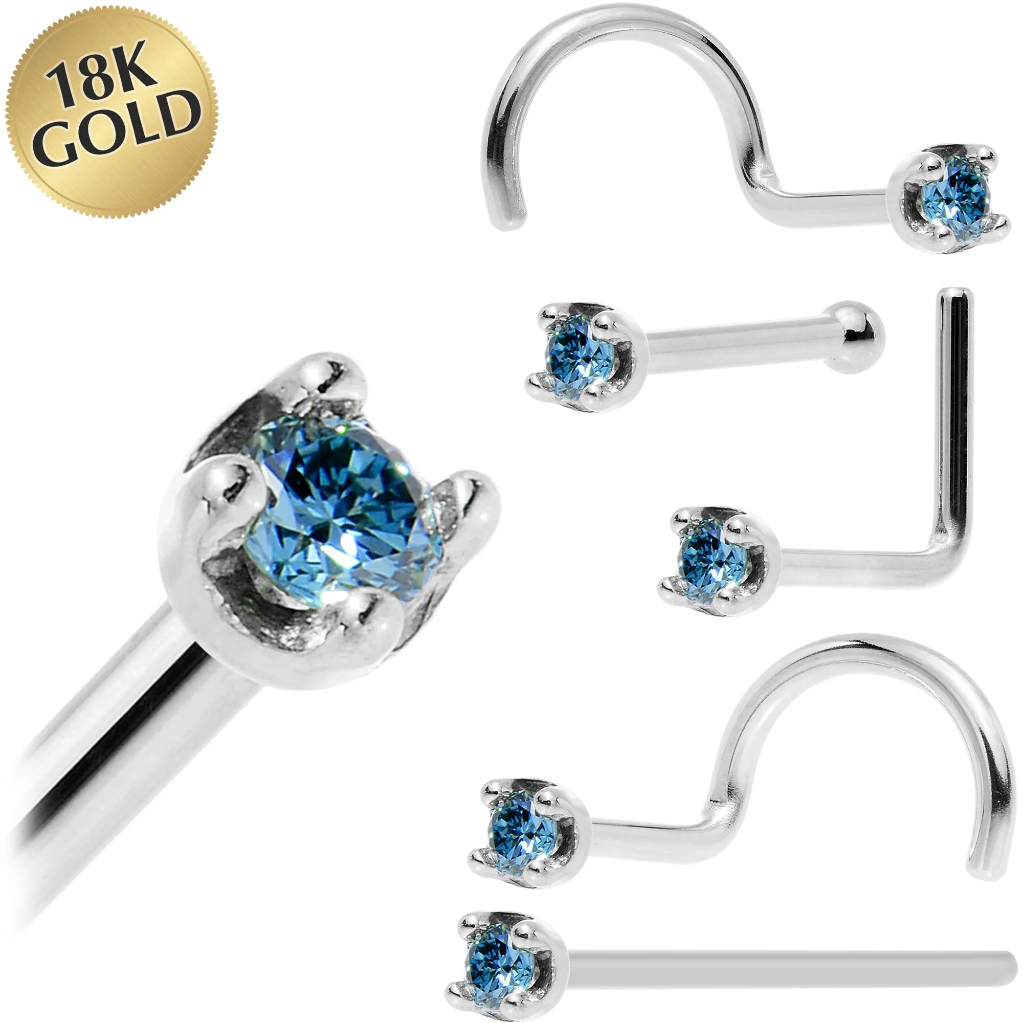 Solid 18KT White Gold 1.5mm Genuine Blue Diamond Nose Ring