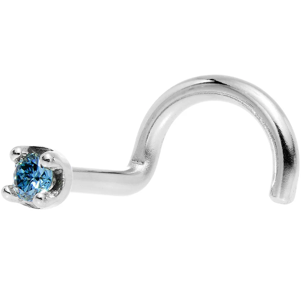 Solid 18KT White Gold 1.5mm Genuine Blue Diamond Nose Ring