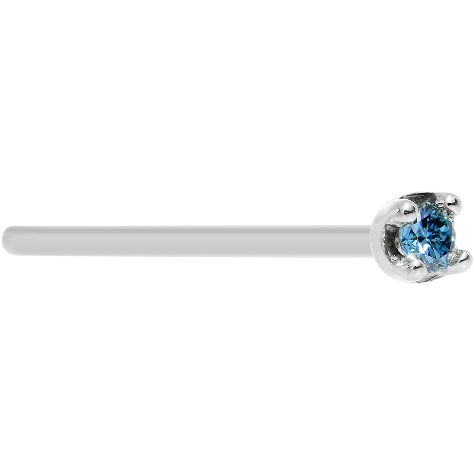 Solid 18KT White Gold 1.5mm Genuine Blue Diamond Nose Ring