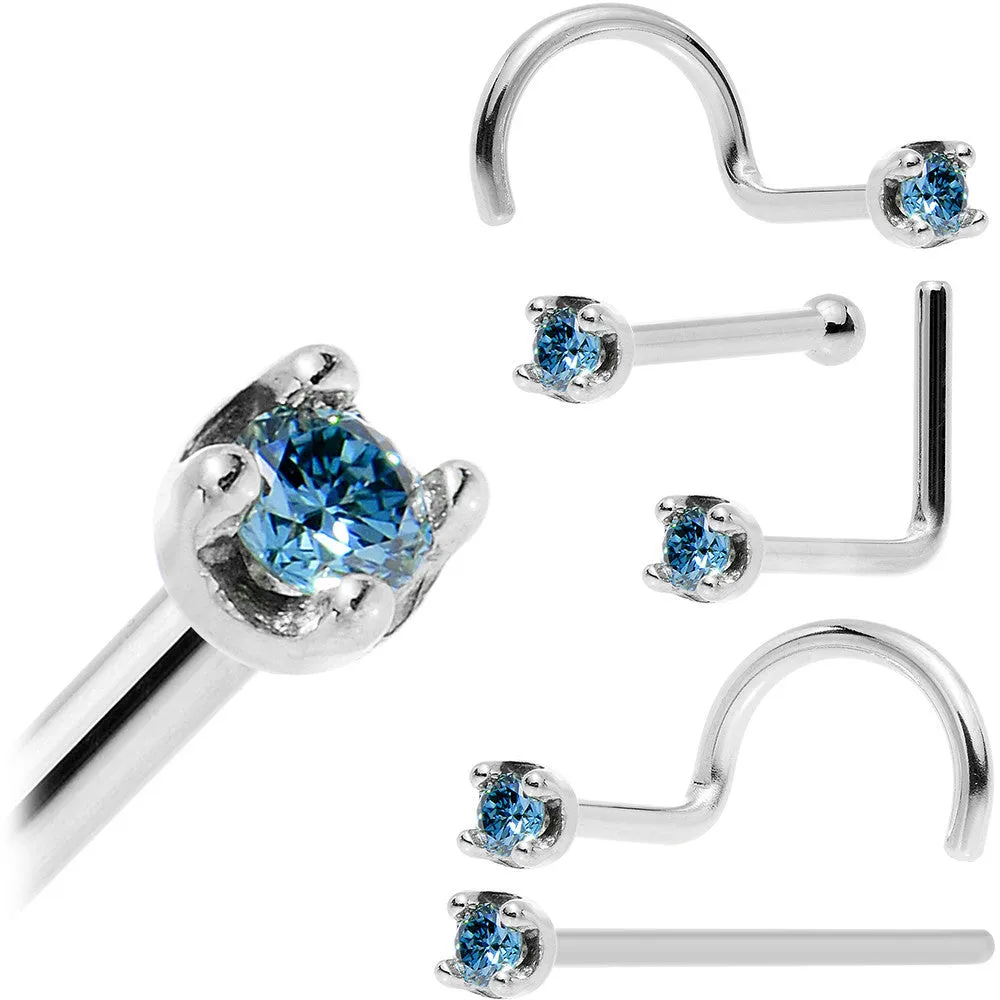 Solid 18KT White Gold 1.5mm Genuine Blue Diamond Nose Ring