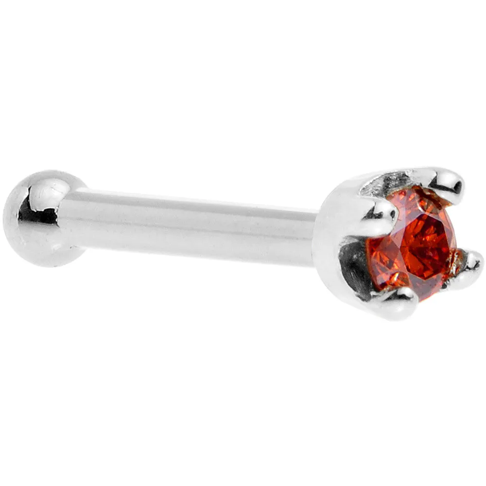 Solid 18KT White Gold 1.5mm Genuine Red Diamond Nose Ring