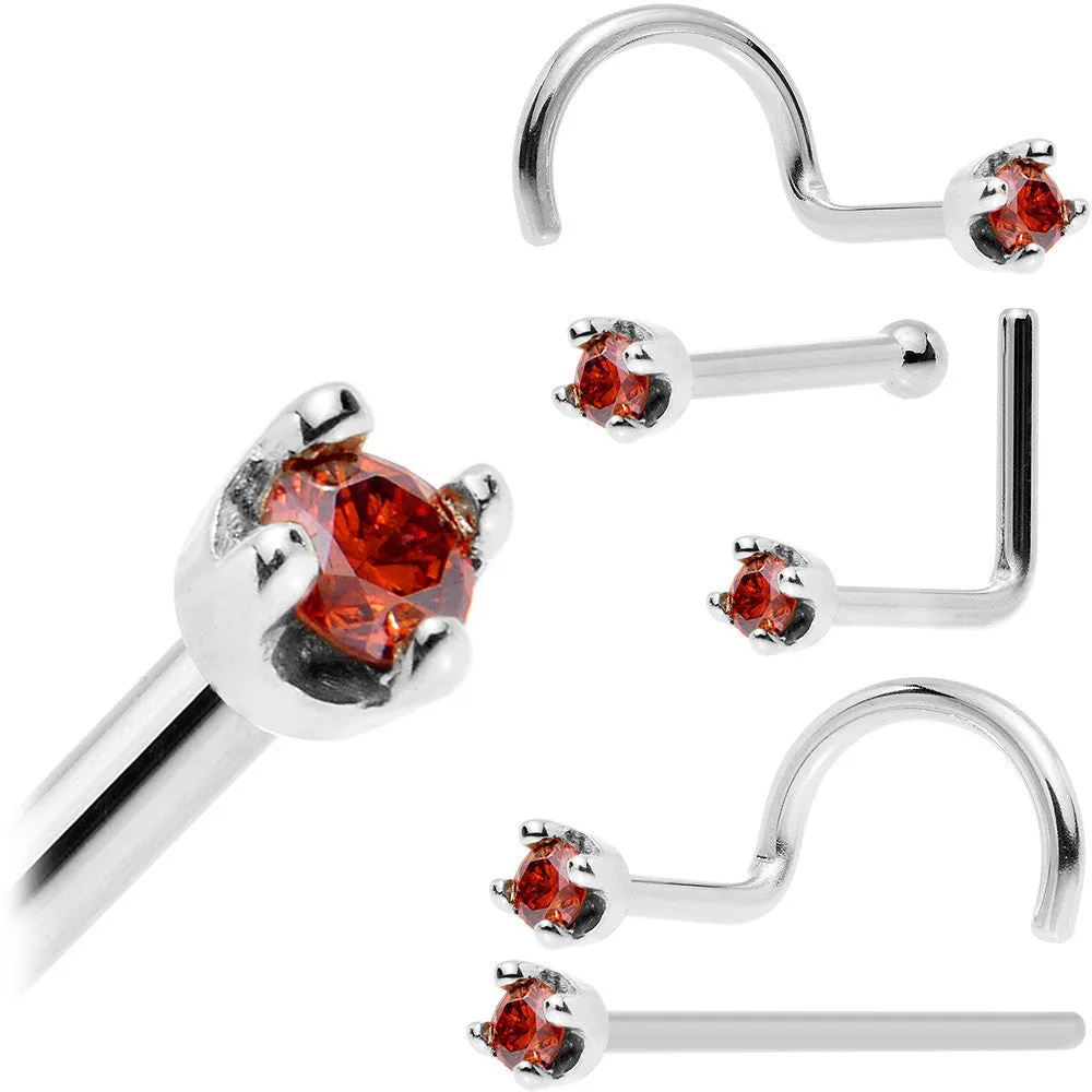 Solid 18KT White Gold 1.5mm Genuine Red Diamond Nose Ring
