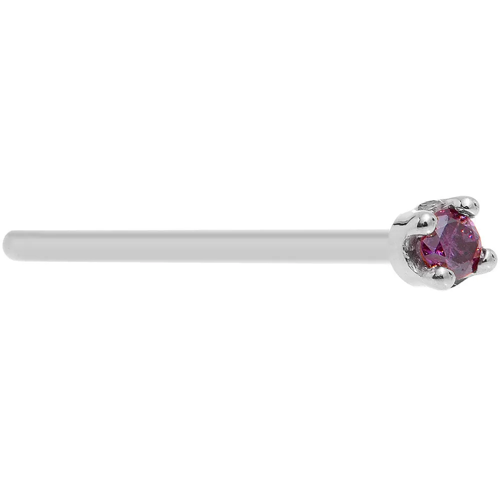 Solid 18KT White Gold (Februray) 1.5mm Genuine Purple Diamond Nose Ring