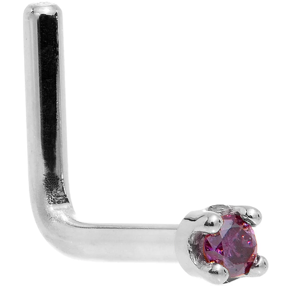 Solid 18KT White Gold (Februray) 1.5mm Genuine Purple Diamond Nose Ring