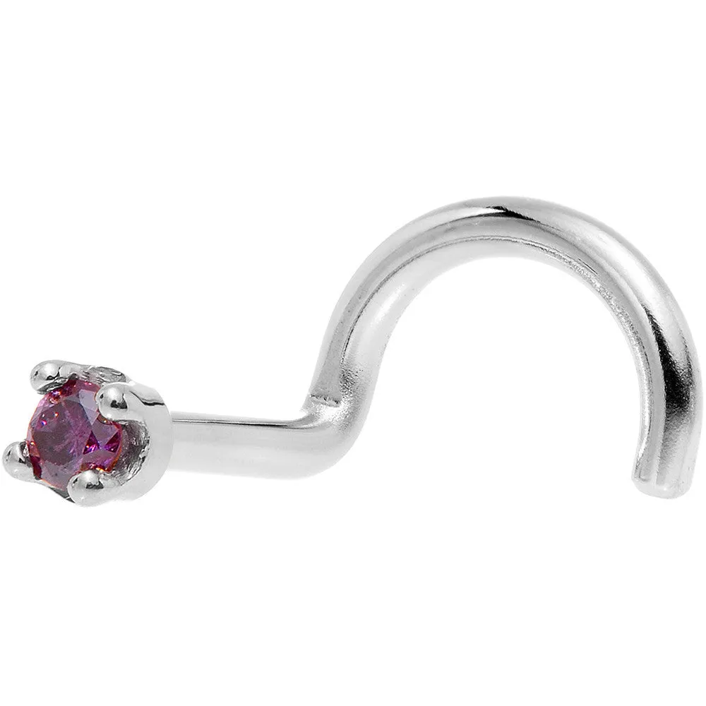 Solid 18KT White Gold (Februray) 1.5mm Genuine Purple Diamond Nose Ring