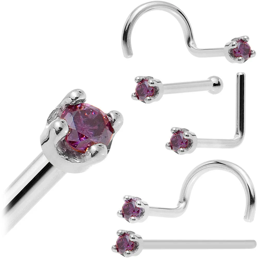 Solid 18KT White Gold (Februray) 1.5mm Genuine Purple Diamond Nose Ring