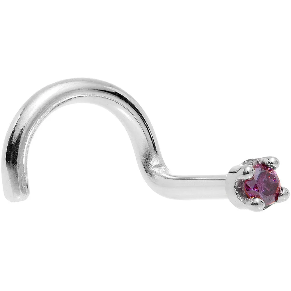 Solid 18KT White Gold (Februray) 1.5mm Genuine Purple Diamond Nose Ring