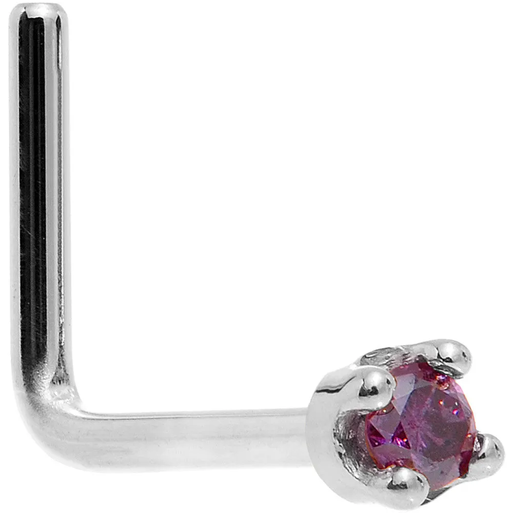 Solid 18KT White Gold (Februray) 1.5mm Genuine Purple Diamond Nose Ring
