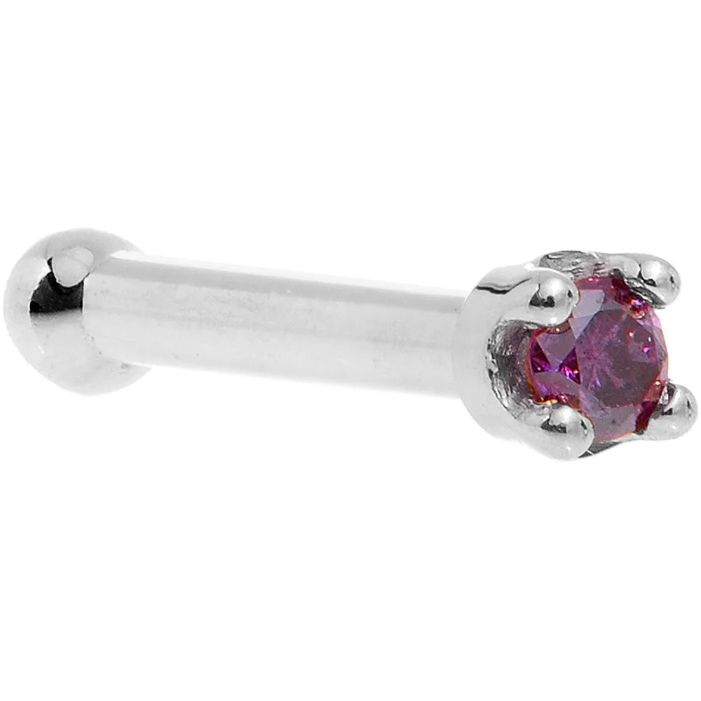 Solid 18KT White Gold (Februray) 1.5mm Genuine Purple Diamond Nose Ring