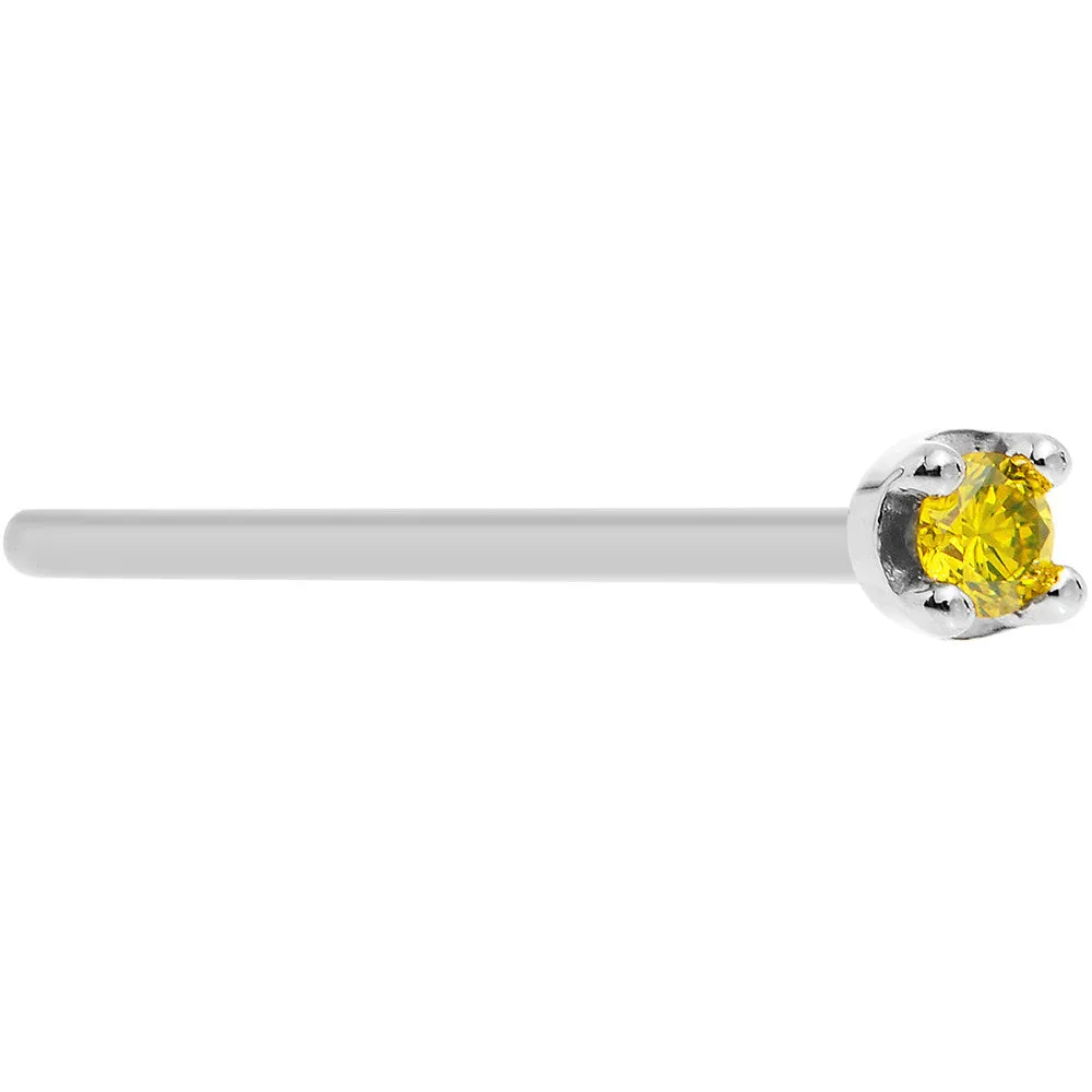 Solid 18KT White Gold (November) 1.5mm Genuine Yellow Diamond Nose Ring
