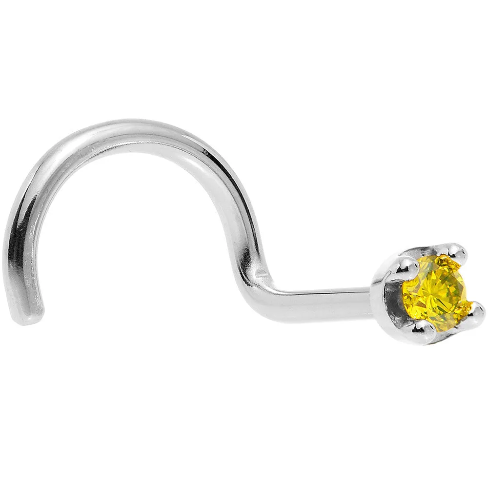 Solid 18KT White Gold (November) 1.5mm Genuine Yellow Diamond Nose Ring