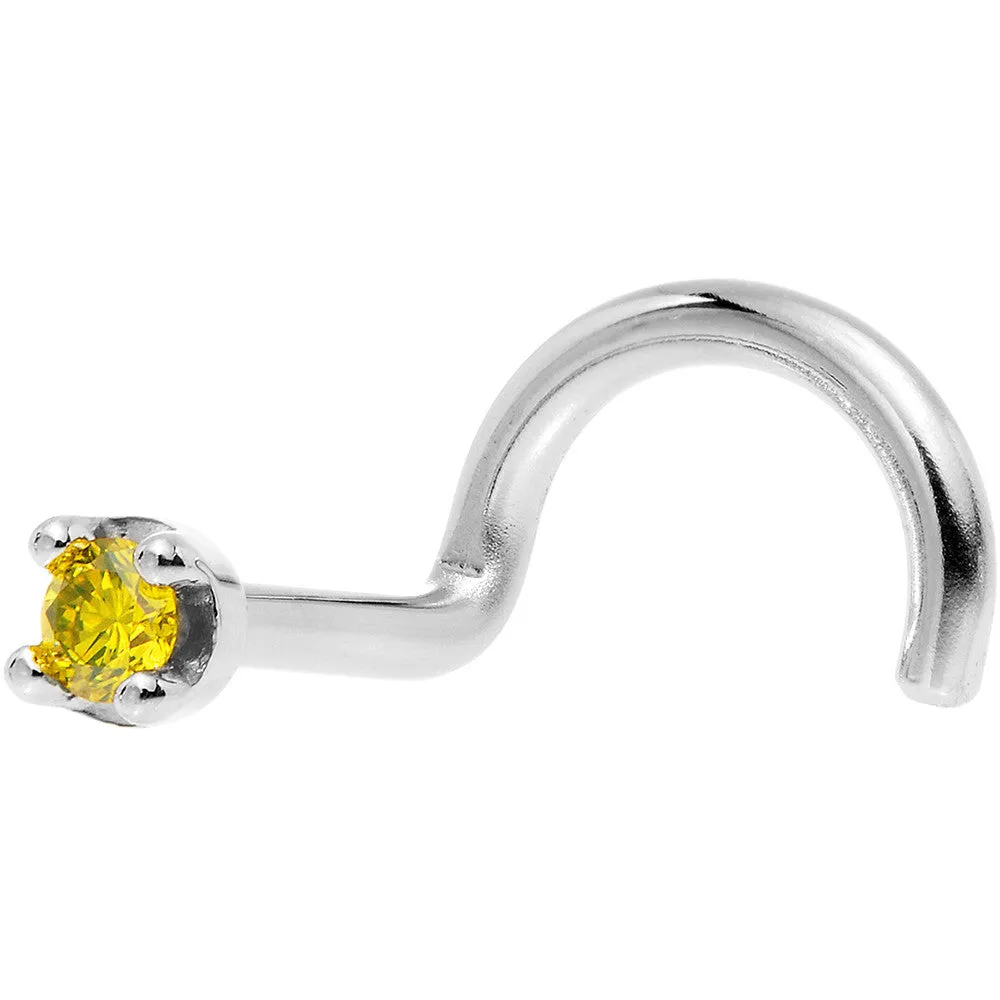 Solid 18KT White Gold (November) 1.5mm Genuine Yellow Diamond Nose Ring