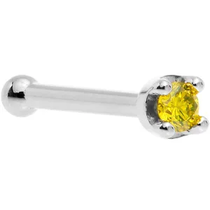 Solid 18KT White Gold (November) 1.5mm Genuine Yellow Diamond Nose Ring