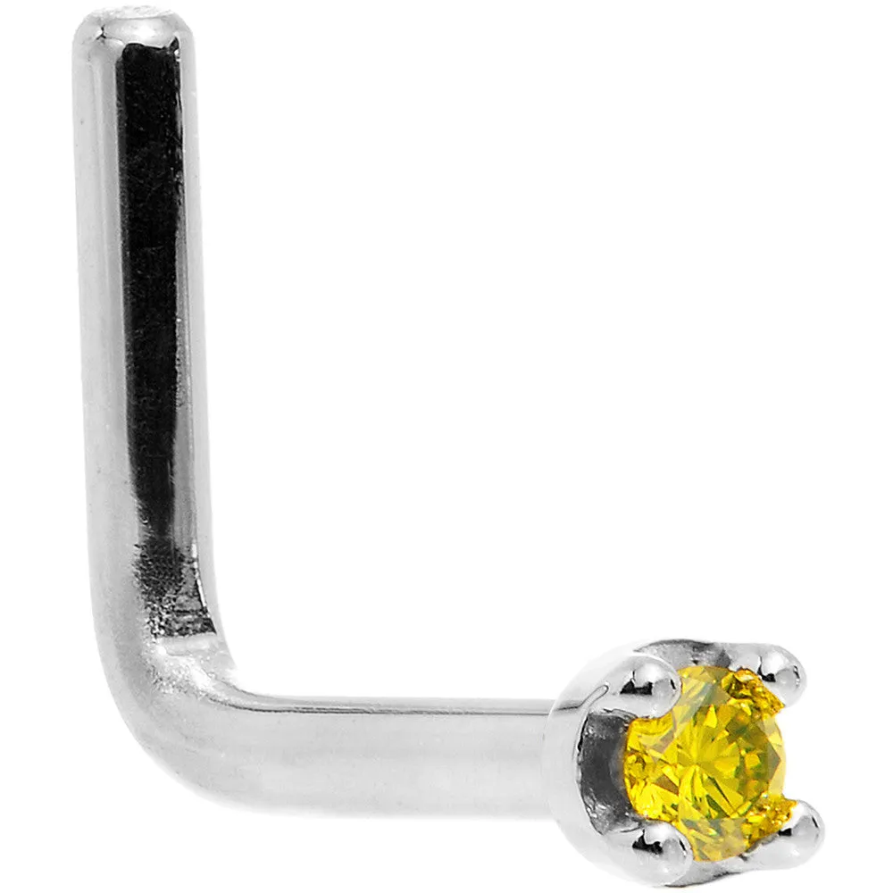 Solid 18KT White Gold (November) 1.5mm Genuine Yellow Diamond Nose Ring