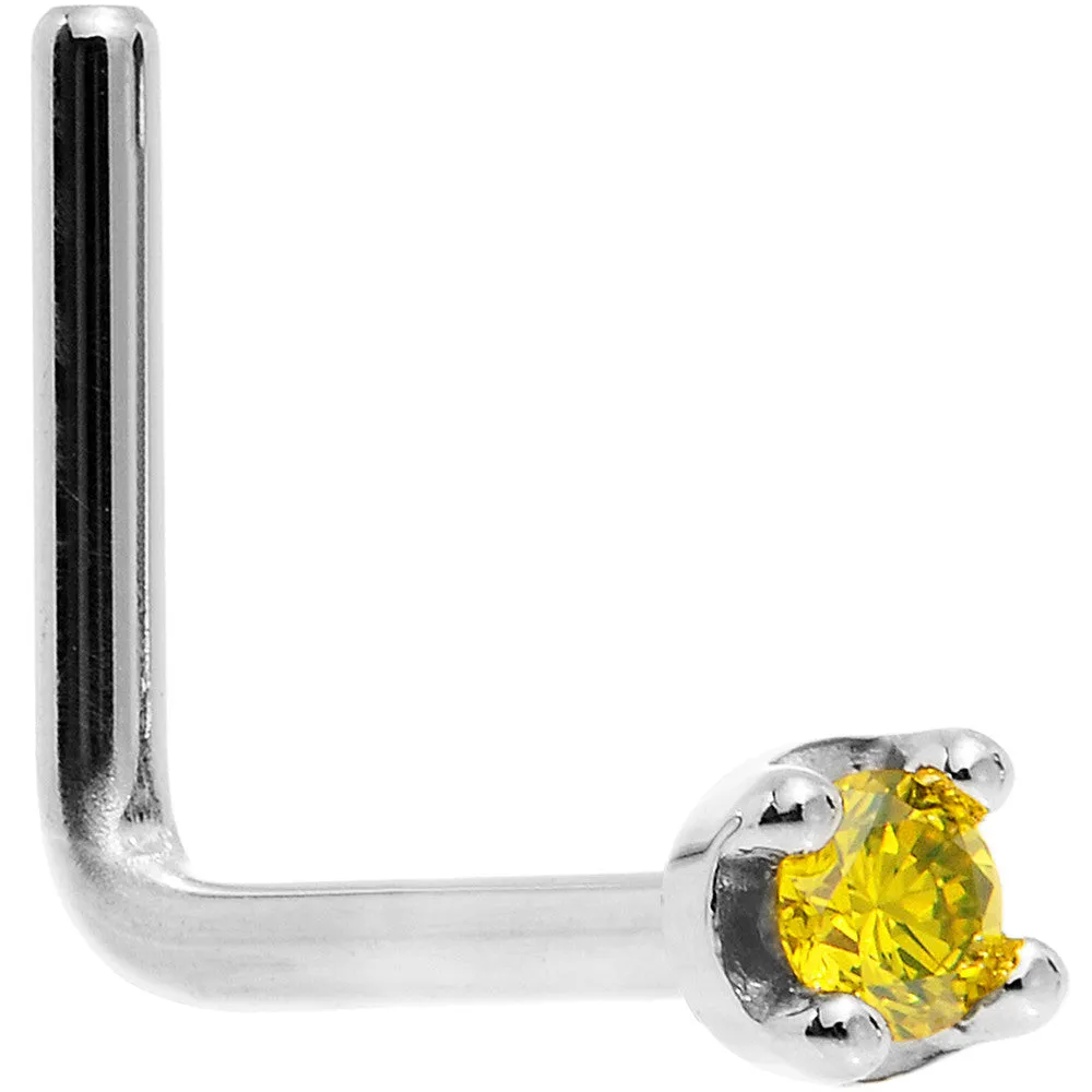 Solid 18KT White Gold (November) 1.5mm Genuine Yellow Diamond Nose Ring