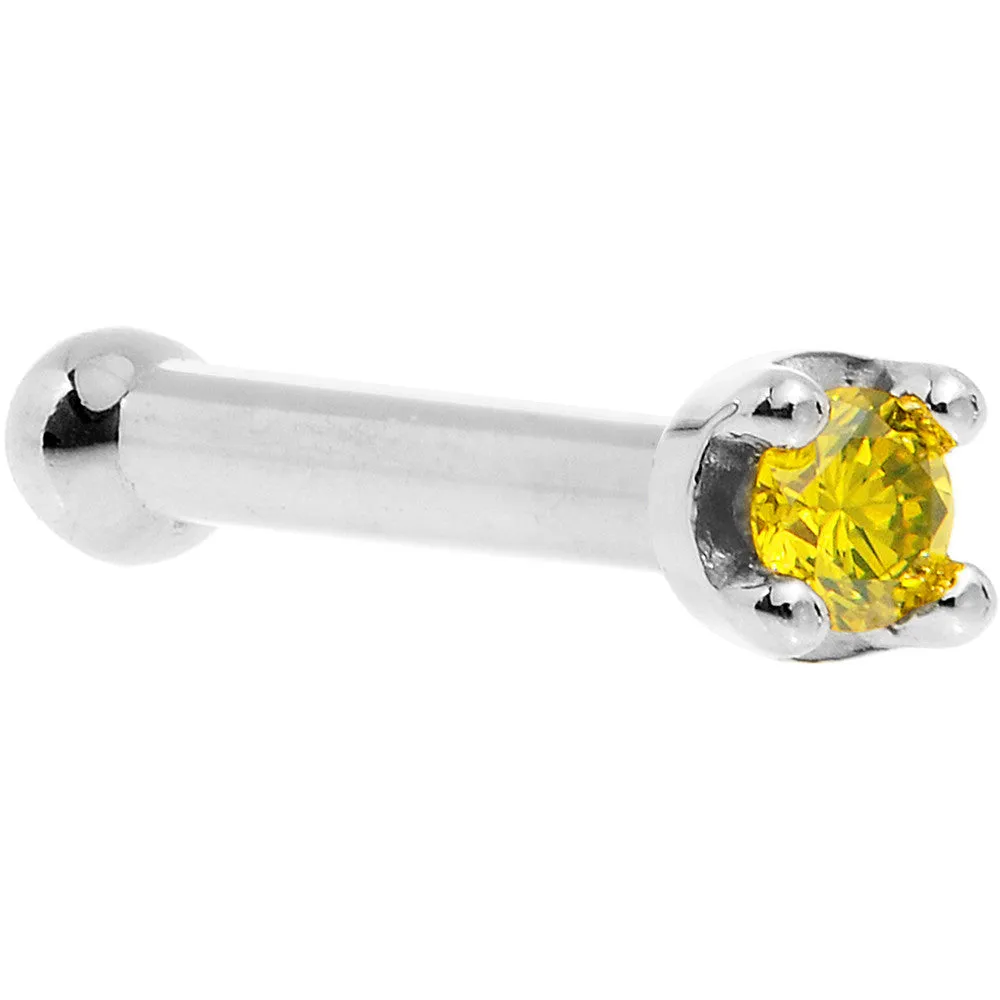 Solid 18KT White Gold (November) 1.5mm Genuine Yellow Diamond Nose Ring