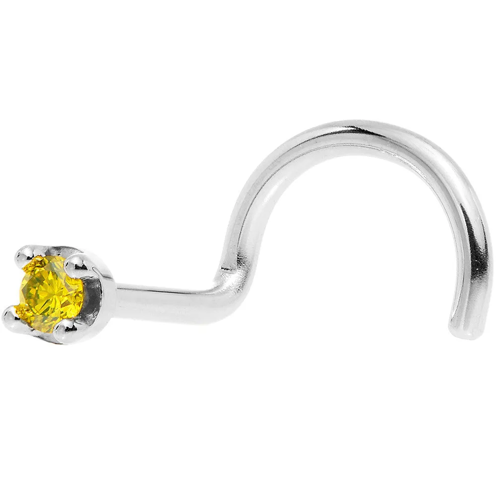 Solid 18KT White Gold (November) 1.5mm Genuine Yellow Diamond Nose Ring