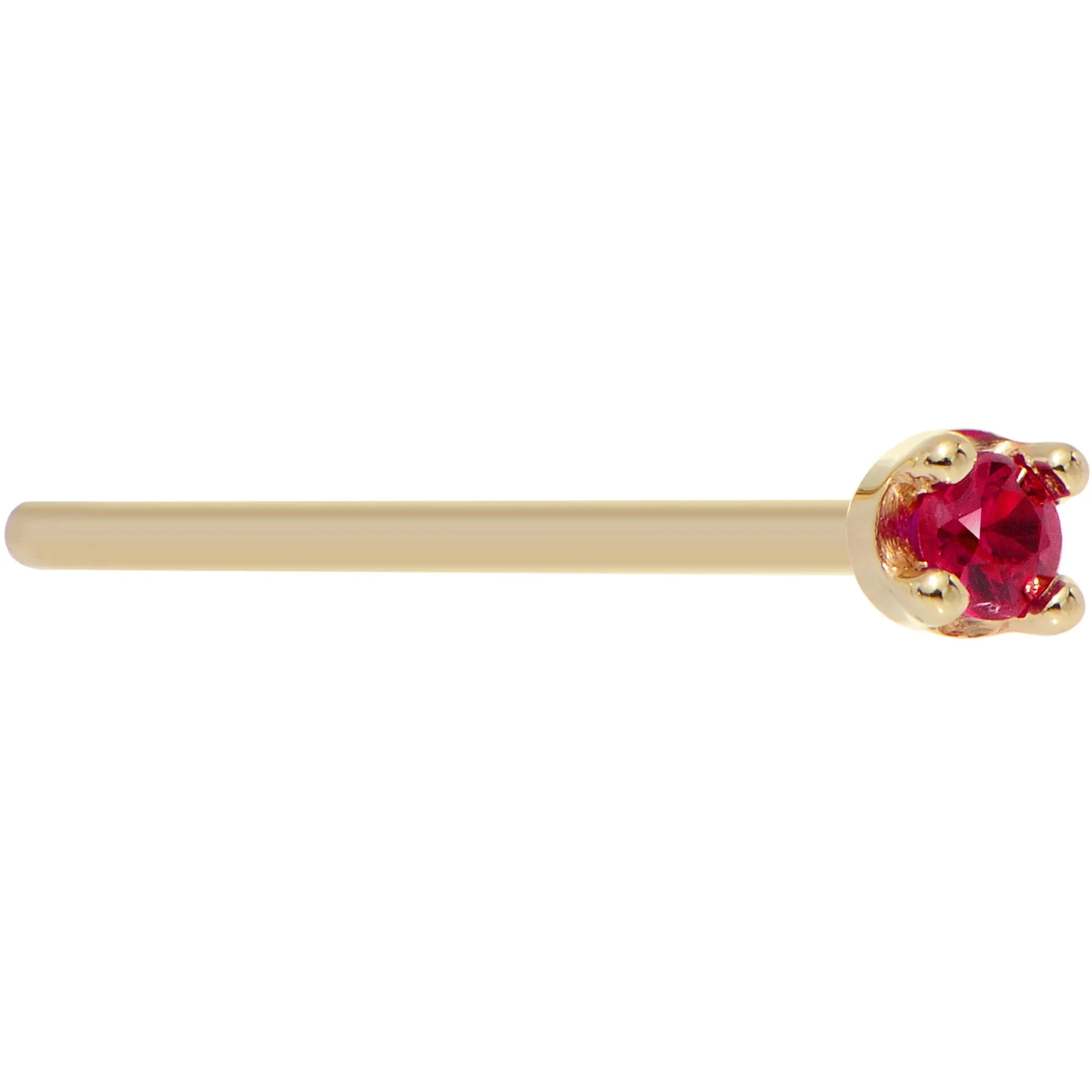 Solid 18KT Yellow Gold 1.5mm Diamond Cut Genuine Ruby Nose Ring