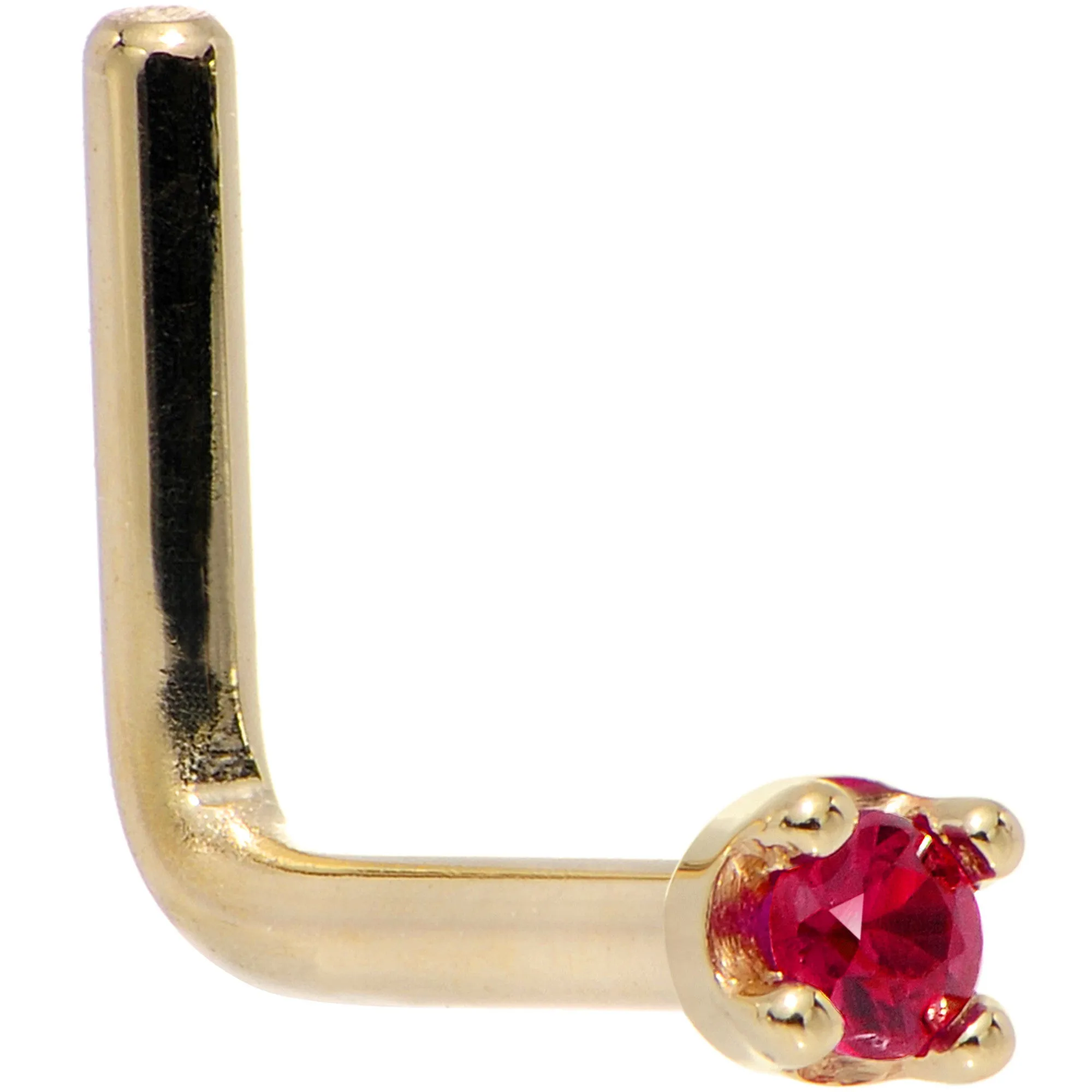 Solid 18KT Yellow Gold 1.5mm Diamond Cut Genuine Ruby Nose Ring