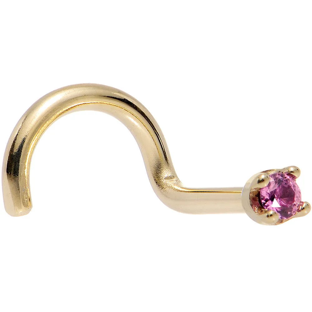 Solid 18KT Yellow Gold 1.5mm Genuine Pink Sapphire Nose Ring