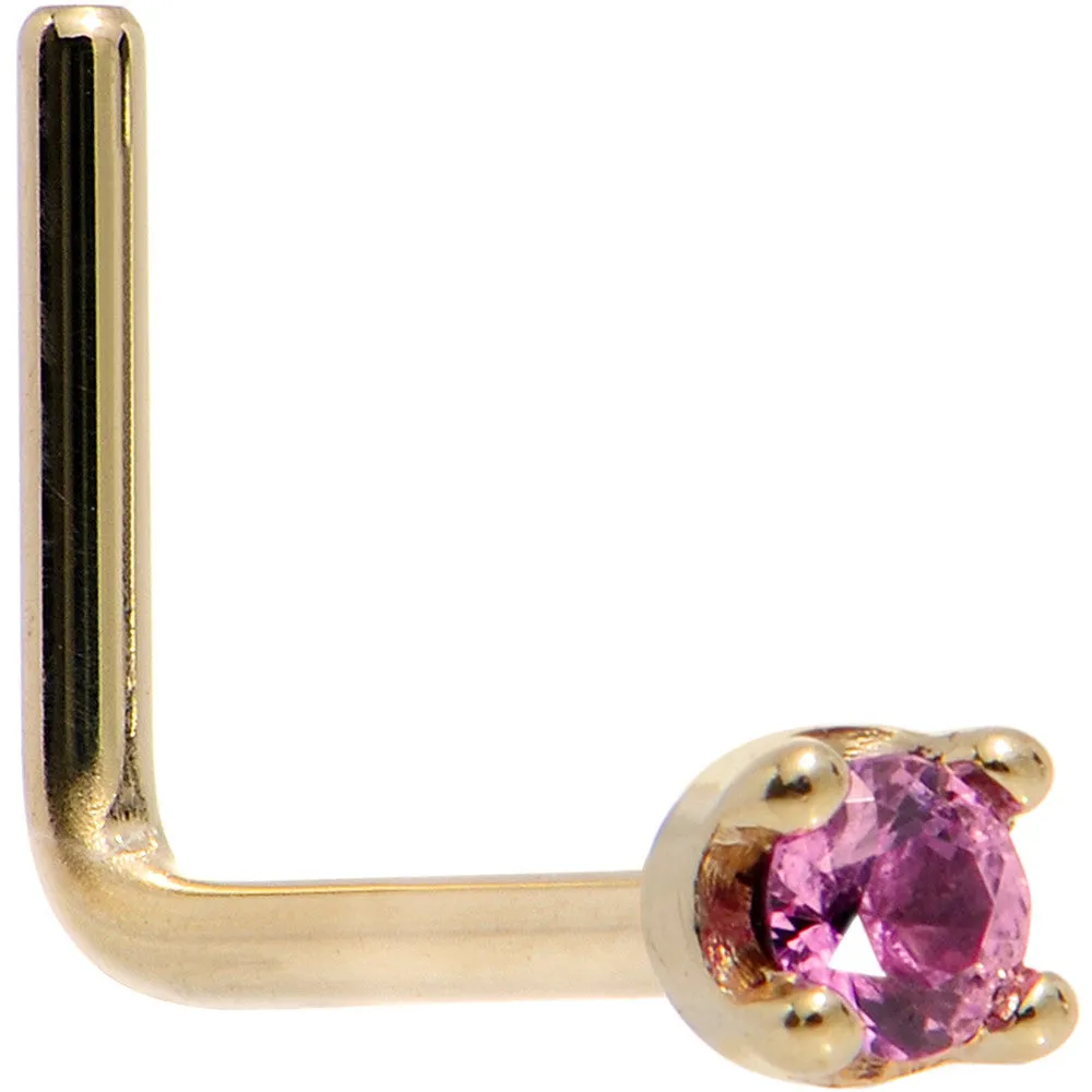 Solid 18KT Yellow Gold 1.5mm Genuine Pink Sapphire Nose Ring