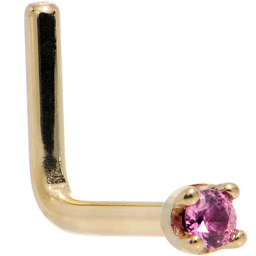 Solid 18KT Yellow Gold 1.5mm Genuine Pink Sapphire Nose Ring