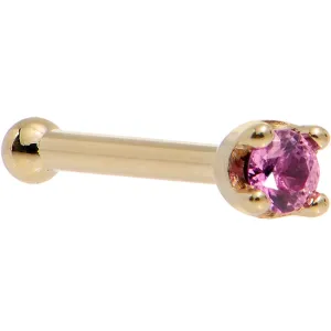 Solid 18KT Yellow Gold 1.5mm Genuine Pink Sapphire Nose Ring