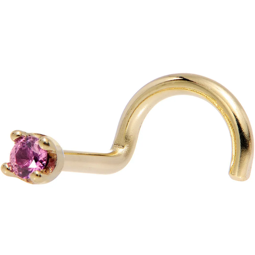 Solid 18KT Yellow Gold 1.5mm Genuine Pink Sapphire Nose Ring