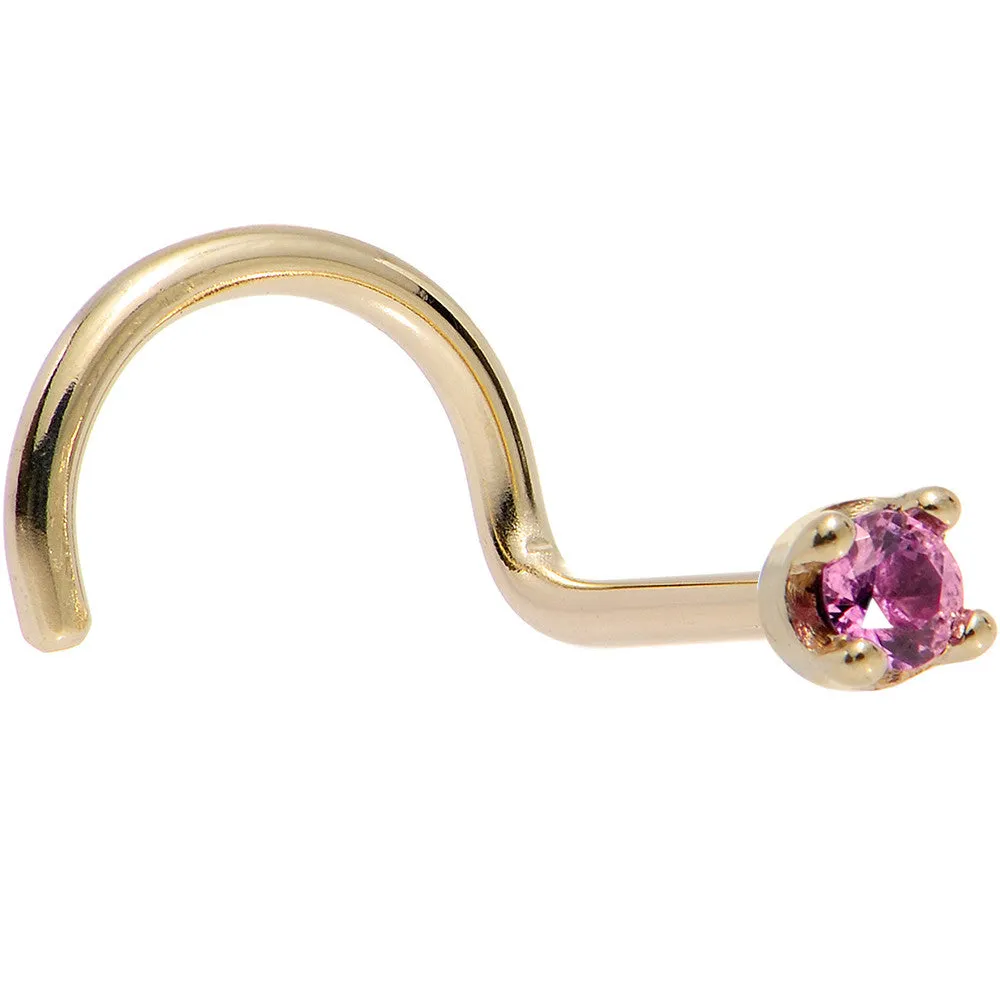 Solid 18KT Yellow Gold 1.5mm Genuine Pink Sapphire Nose Ring