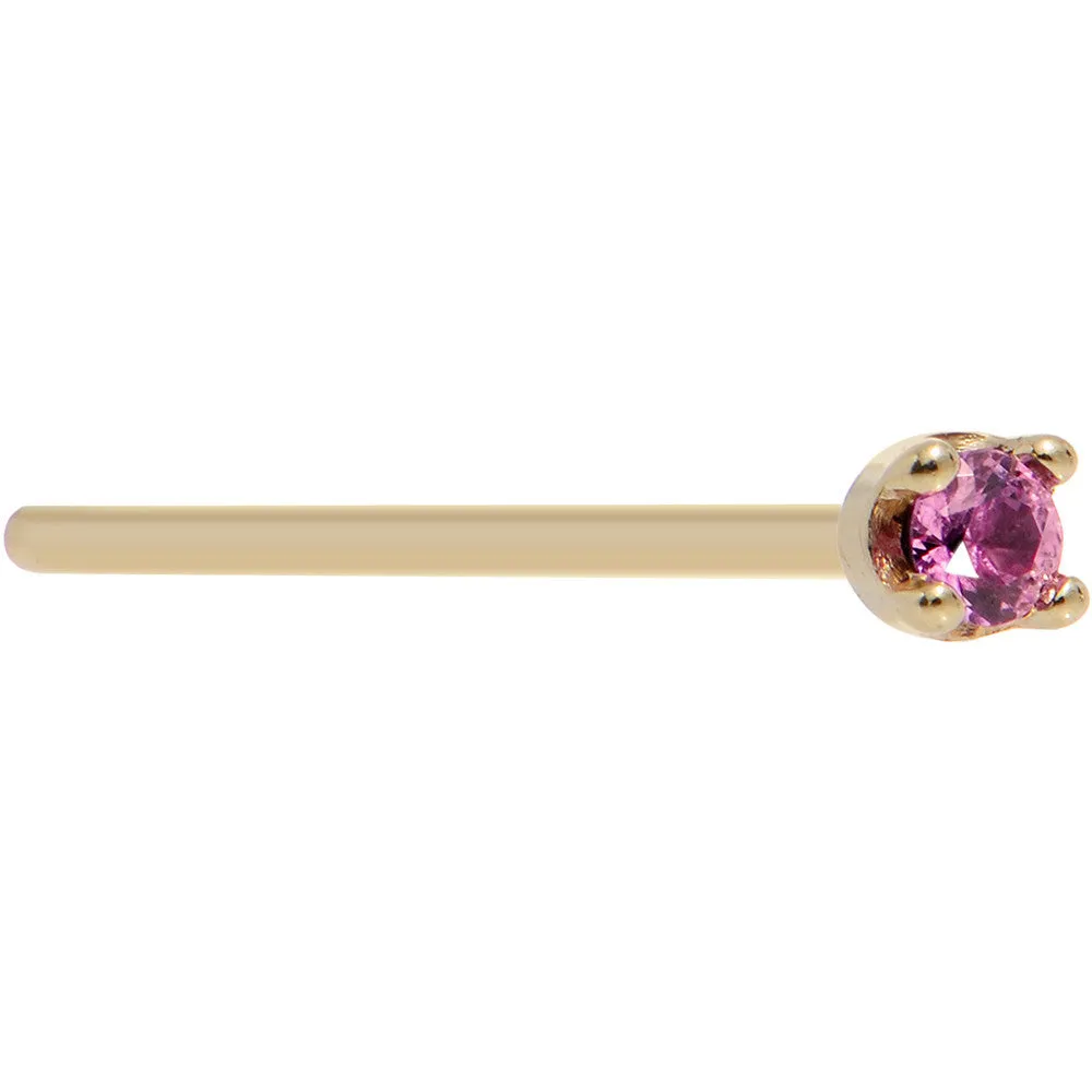 Solid 18KT Yellow Gold 1.5mm Genuine Pink Sapphire Nose Ring