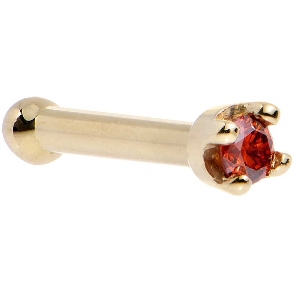 Solid 18KT Yellow Gold 1.5mm Genuine Red Diamond Nose Ring
