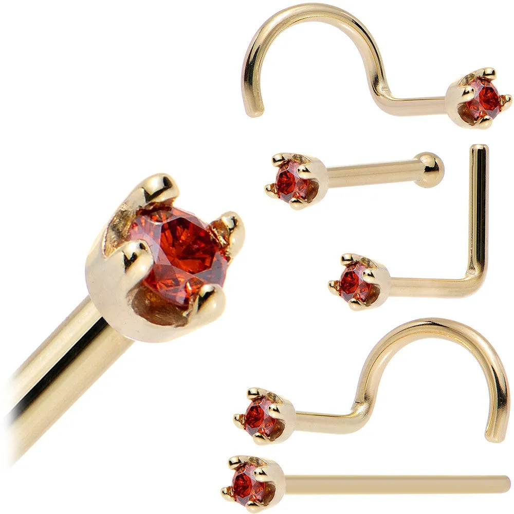 Solid 18KT Yellow Gold 1.5mm Genuine Red Diamond Nose Ring