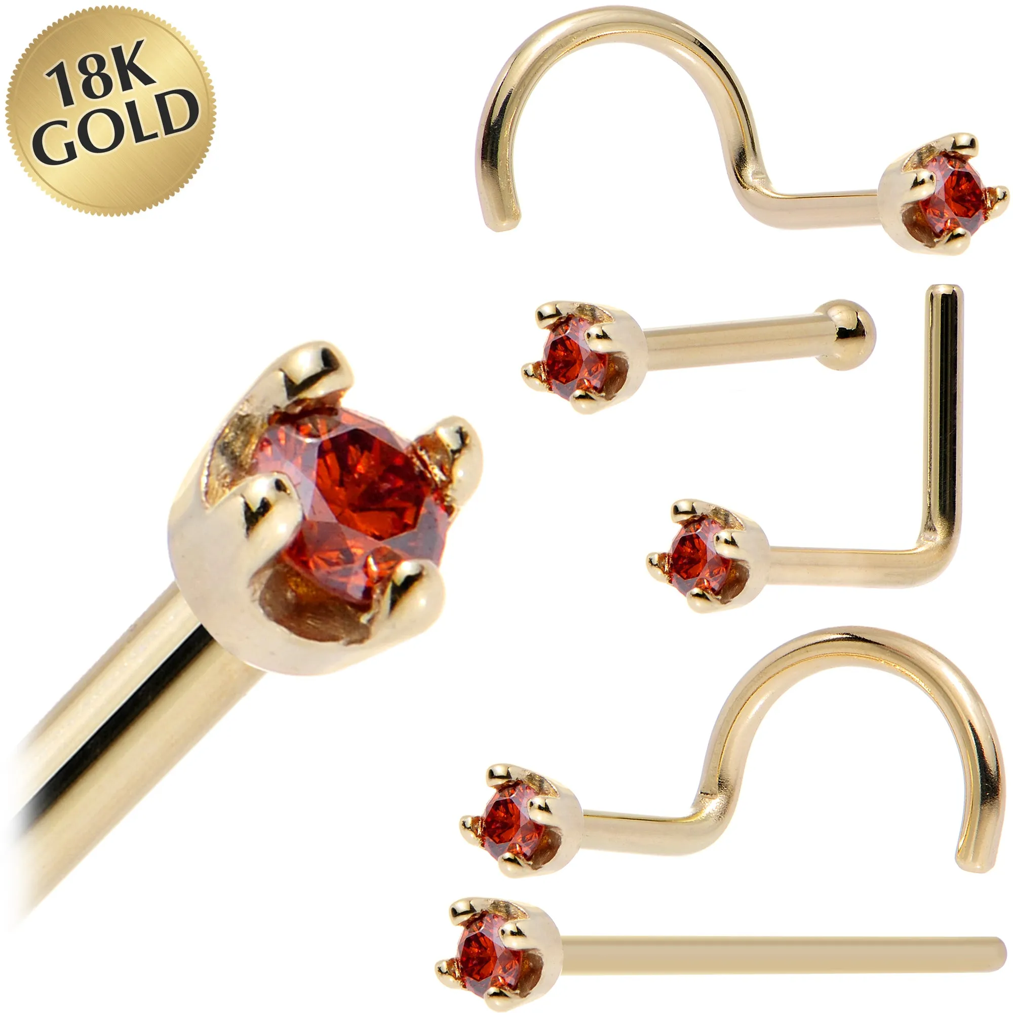 Solid 18KT Yellow Gold 1.5mm Genuine Red Diamond Nose Ring