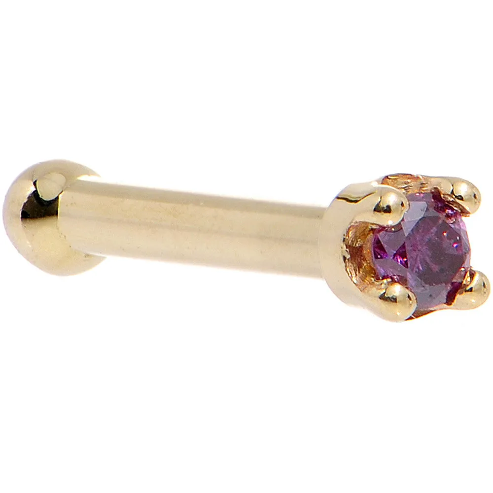 Solid 18KT Yellow Gold (Februray) 1.5mm Genuine Purple Diamond Nose Ring
