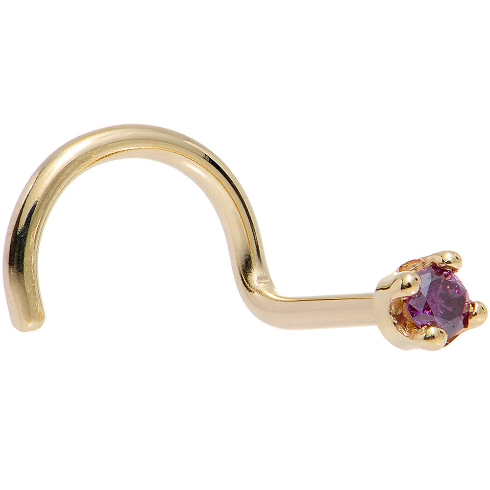 Solid 18KT Yellow Gold (Februray) 1.5mm Genuine Purple Diamond Nose Ring