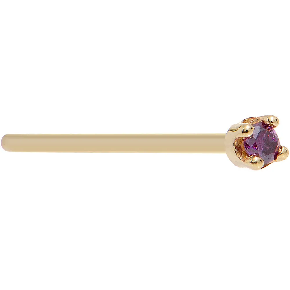 Solid 18KT Yellow Gold (Februray) 1.5mm Genuine Purple Diamond Nose Ring