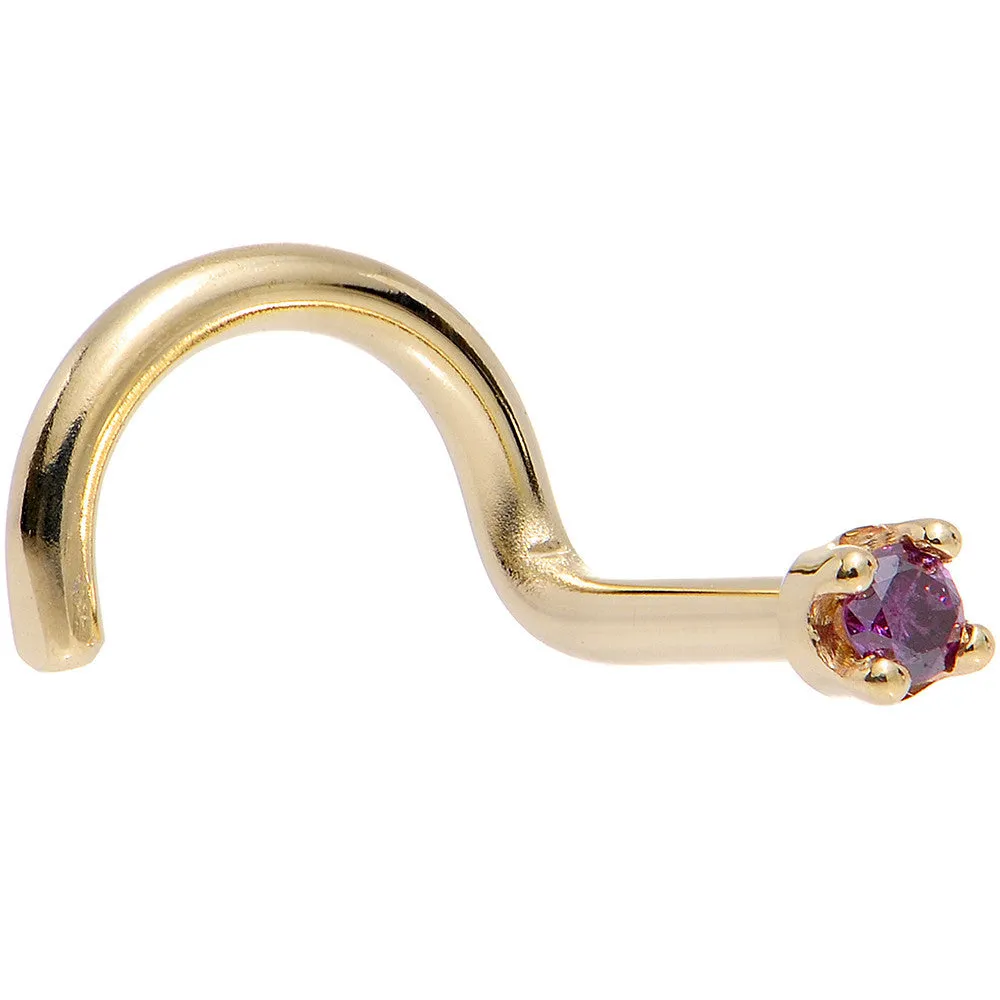 Solid 18KT Yellow Gold (Februray) 1.5mm Genuine Purple Diamond Nose Ring