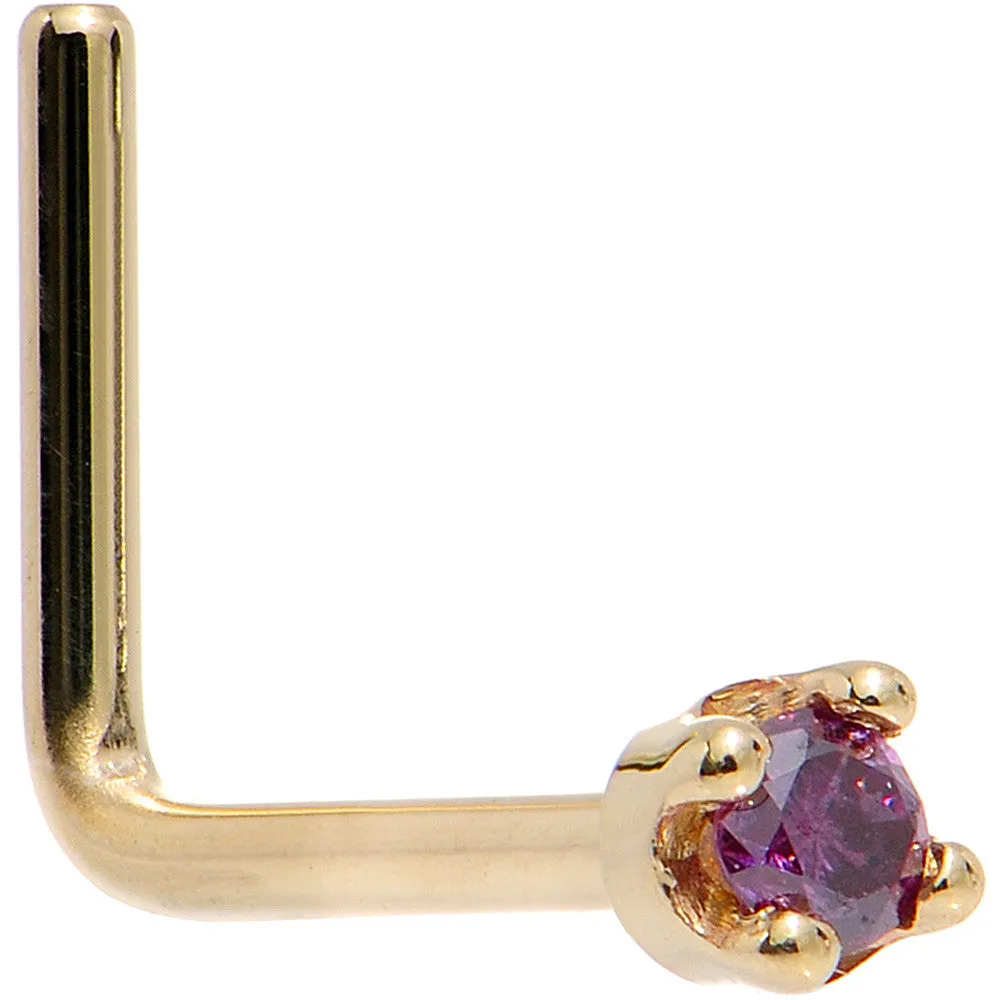 Solid 18KT Yellow Gold (Februray) 1.5mm Genuine Purple Diamond Nose Ring