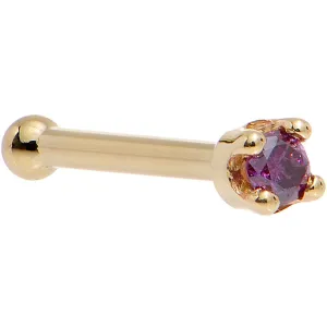 Solid 18KT Yellow Gold (Februray) 1.5mm Genuine Purple Diamond Nose Ring