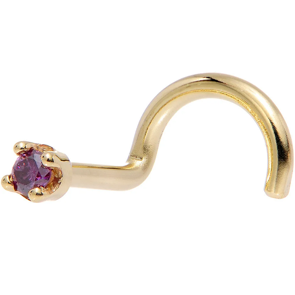 Solid 18KT Yellow Gold (Februray) 1.5mm Genuine Purple Diamond Nose Ring