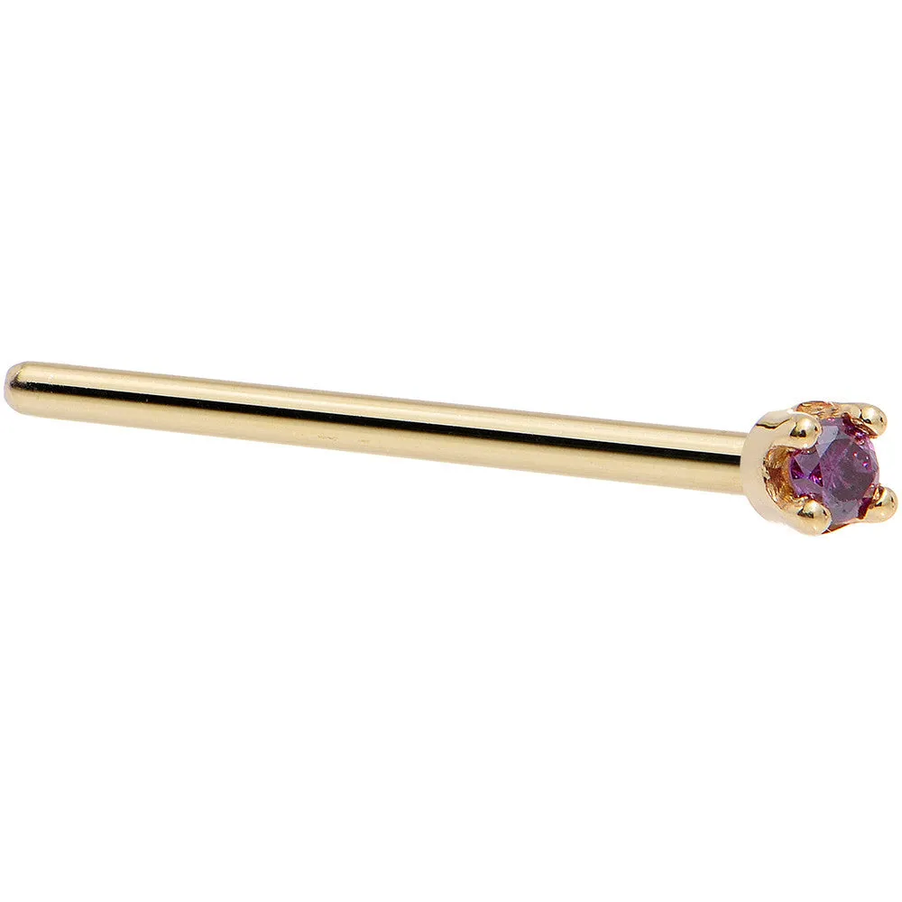 Solid 18KT Yellow Gold (Februray) 1.5mm Genuine Purple Diamond Nose Ring