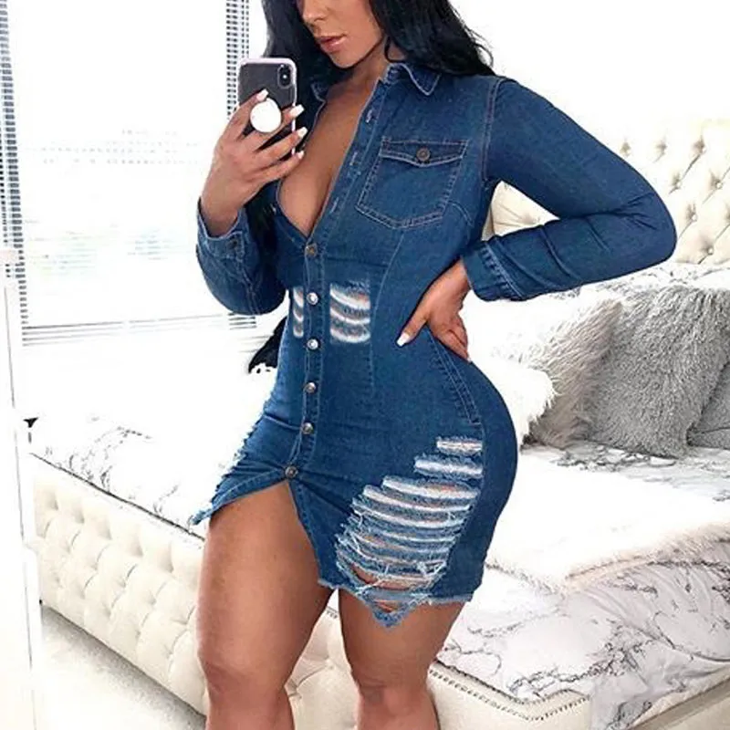 Solid Cut Out Denim Dress