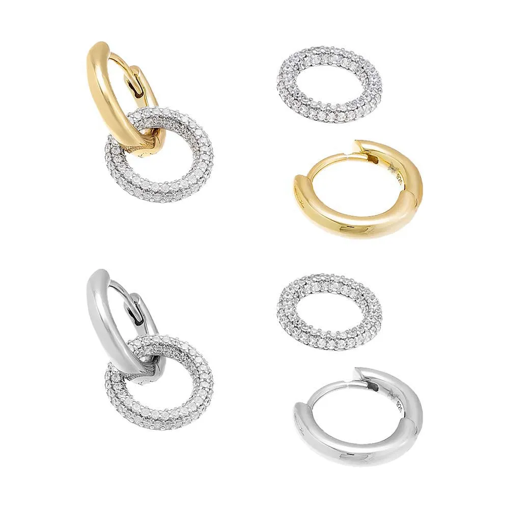 Solid/Pave Interlocked Hoop Earring