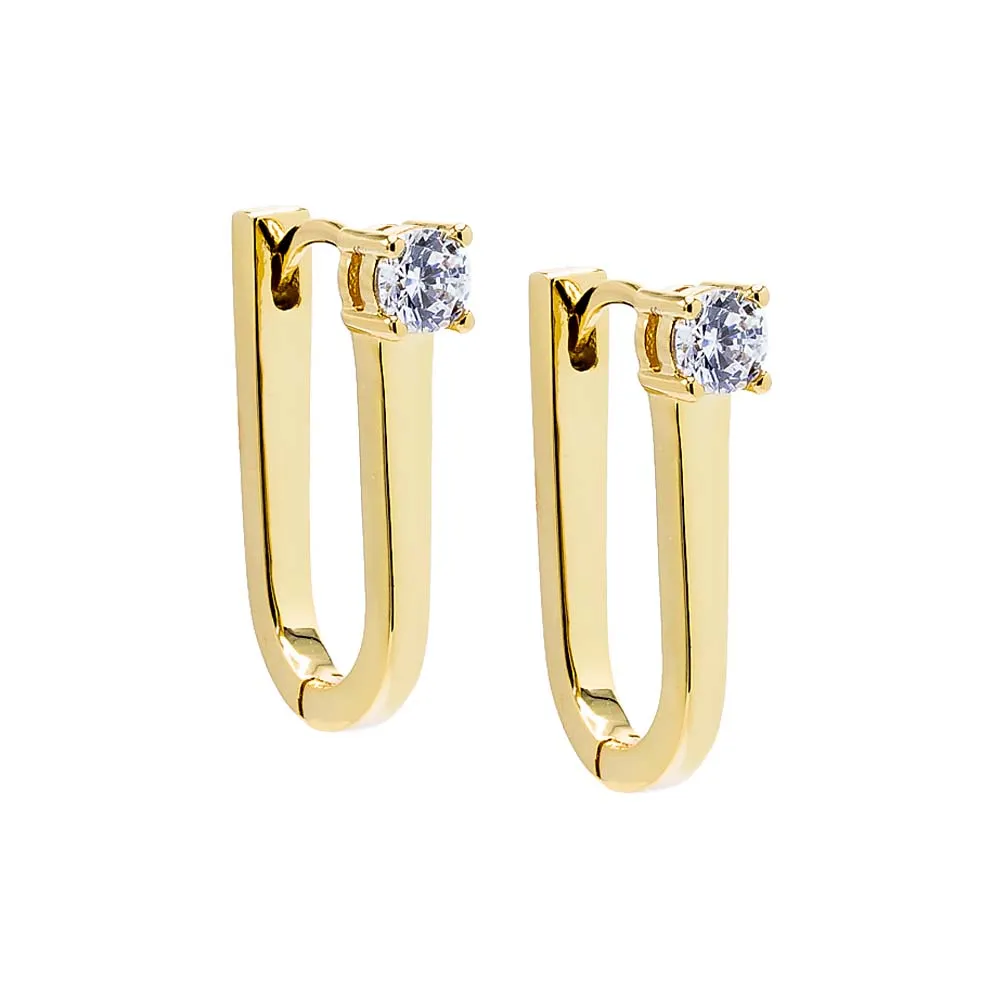 Solitaire Elongated Oval Shape Huggie Earring