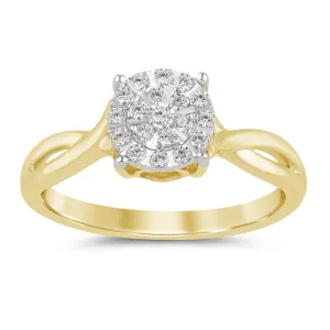 Solitaire Look Crossover Shoulder Ring with 1/5ct of Diamonds in 9ct Yellow Gold