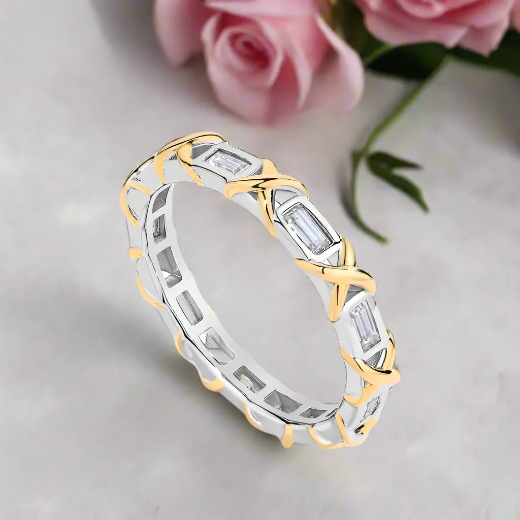 Sparkling Emerald-cut Diamond Two-Tone Engagement Ring