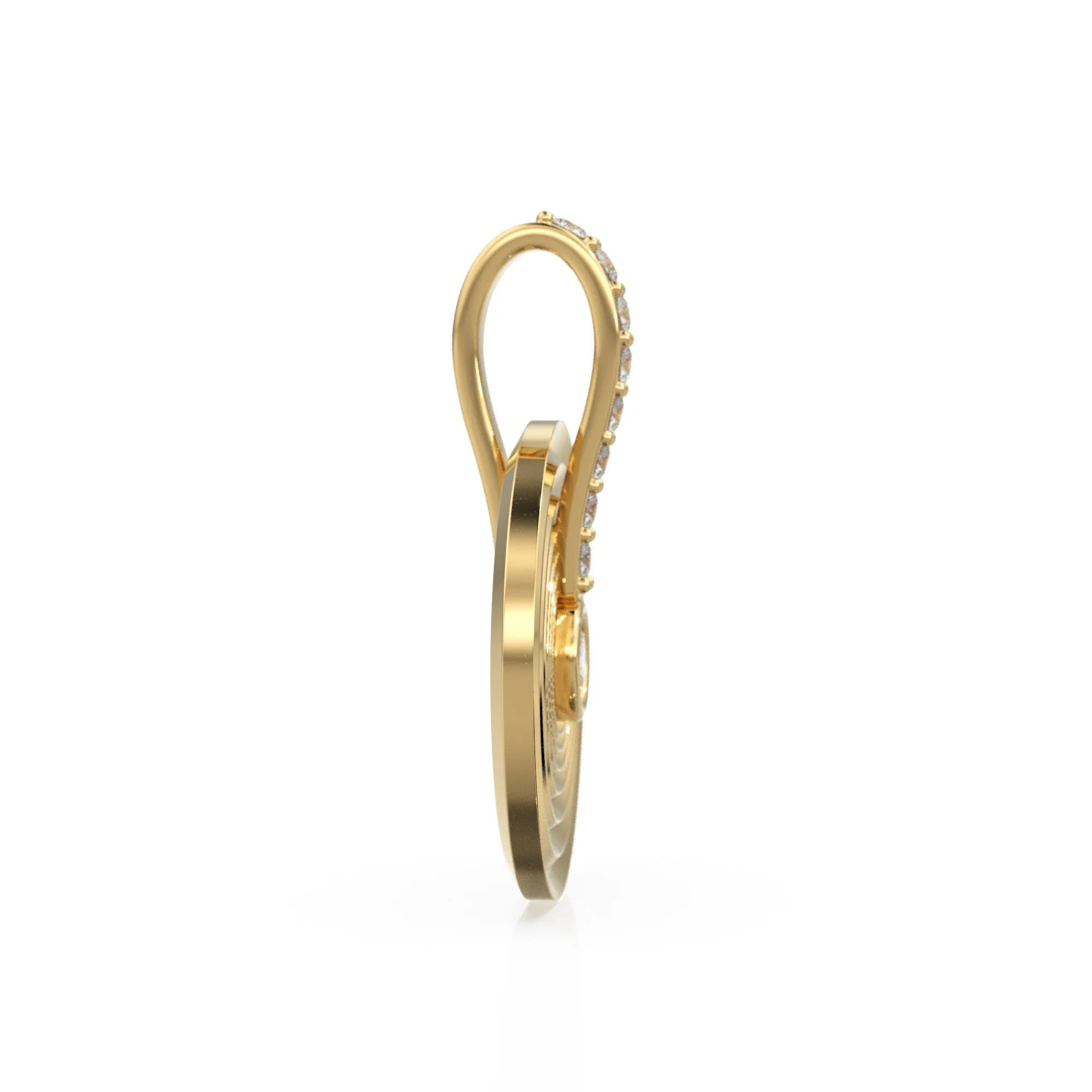 Spiral Gold Diamonds Disc Pendant / Natural Diamond Handmade Gold Coin Charm / 14k Solid Yellow Gold Circle Handmade Shimmer Necklace
