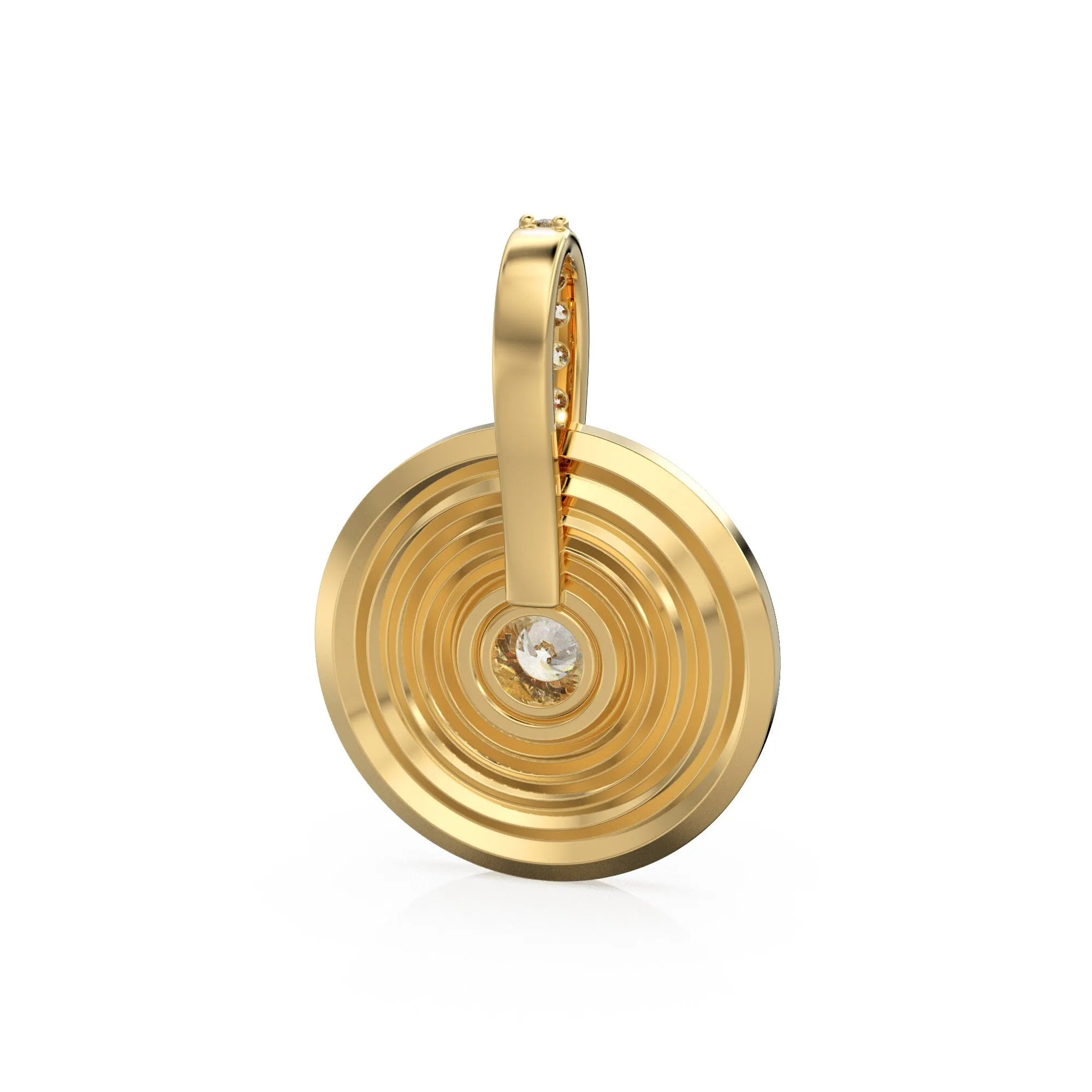 Spiral Gold Diamonds Disc Pendant / Natural Diamond Handmade Gold Coin Charm / 14k Solid Yellow Gold Circle Handmade Shimmer Necklace
