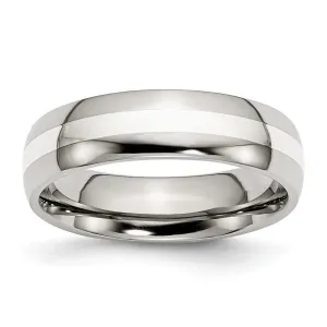 Stainless Steel Silver Inlay 6MM Unisex Ring