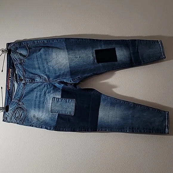 STANDARDS &amp; PRACTICES PATCHWORK TWO TONE DENIM SKINNY LEG BLUE JEANS WOMENS 18